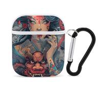 Japanese Mask And Geisha Funny Case Cover Compatible for AirPods 1 & 2 Earbuds Protective Hard Cover with Keychain