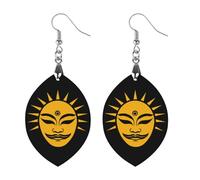 Japanese Mask Sun Lightweight Boho Dangle Earrings Wooden Earring Drop Charms Jewelry Gifts for Women Apricot Shaped