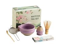 Japanese Matcha Set 6PCS Ceramic Bowl Teaspoon Essential Tea Making Accessories for Tea Lovers(6pcs Purple)