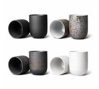 Japanese Matcha Tea Cups, Ceramic Espresso Coffee Sake Cups, Set of 4, Handleless Design, 7cm Height, Black Green White Golden