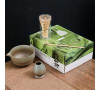 Japanese Matcha Tea Set 7 Pcs Ceramic Matcha Bowl, Ceramic Whisk Holder, Matcha Whisk, Scoop, Sifter, Matcha Caddy, Tea Making Kit, Handmade Japanese Tea Ceremony Matcha Tea Kit(B,4pcs set)