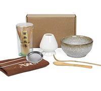Japanese Matcha Tea Set of 7,With100 Prong Matcha Whisk, Whisk Holder,Traditional Scoop, Tea Spoon,Tea Sifter,Tea Towel and Ceramic Matcha Bowls