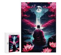 Japanese Meditating Monk - Wooden Picture Puzzle for Grown-Ups, 300 PCS, Year-End Present, for Relaxing Solo Or Group Play
