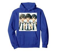 Japanese men's junior high school summer image 3 people Pullover Hoodie, Adult Unisex, Royal Blue, X-Large