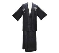 Japanese Mens Traditional Kimono Samurai Hakama Aikido Kendo Uniform Japanese Bushi Chef Uniform Costume Outfit, Black, Medium