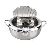 Japanese Mini Stainless Steel Frying Pot, Temperature Controlled Household Tempura Frying Pan, Compatible with Gas Stove, Induction Cooker and Electric Stove (Large size 24cm)