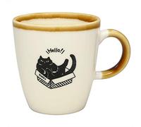 Japanese Mino Ceramic Tea Cup, 270ml Mug Cup, Made in Japan, Funny Cats (Black Cat K13381)