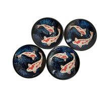 Japanese Mino Ware Ceramic Petite Plate Set, Nishikigoi carp Pattern, 3.54 x 0.59 Inches For Appetizer, Dessert, Sushi sauce, Set of 4