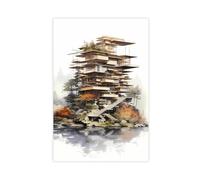 Japanese Modern Architecture Canvas Poster Wall Art Decor Print Picture Paintings for Living Room Bedroom Decoration 16x24inch(40x60cm)