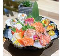Japanese Molecular Cuisine Tableware High-Grade Ceramic Seafood Platter Lotus Leaf Shaped Sushi Cold Dip Bowl Buffet Service Tray Versatile Well Made,Blue-L
