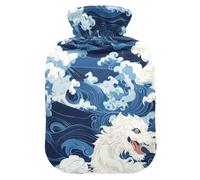 Japanese Monsters Blue Waves hot Water Bottle with Soft Cover, 2L hot Compress for Arthritis, Arthritis, compresas calientes para el vientre