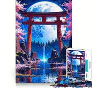 Japanese Moonlit Waterfall Jigsaw Puzzles for Adults 1000 Piece Brain Agility Restful Game Happy Challenge Night Game (38x26cm)