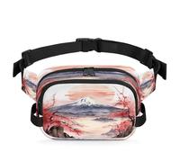 Japanese Mount Fuji Cherry Blossoms Fanny Pack for Women Men, Waterproof Waist Bag with Adjustable Strap Dual Zippers, Lightweight Crossbody Chest Bag for Running Hiking Sports