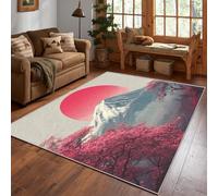 Japanese Mount Fuji Rug, Cherry Blossom Sunrise Area Rug Small 50x80cm, Machine Washable Non Slip Soft Entry Floor Carpet for Entrance Hallway, Japanese Home Decor & Gifts D#1176
