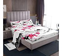 Japanese Mount Fuji Sakura Sheet Set Japanese Ukiyoe Bed Sheets for Kids Boys Girls Cherry Blossoms Tower Bed Set Watercolor Sheets 3Pcs Single Size