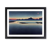 Japanese Mountain Lake Framed Wall Art Print A2 Black
