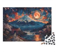 Japanese Mountain Night 1000 Piece Puzzles Beautiful View Fuji Moon Torii Gate Wall Decoration Educational Game for Men And Women Challenging Jigsaw Jigsaw Puzzles for Adults 38x26cm/1000pcs