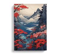 Japanese Mountains Art Nouveau Canvas Print | Gallery Wrapped 30mm Frame Wall Art | 30x20 inches | Ready to Hang | Asian Landscape Picture | Living Room Bedroom Lounge Office
