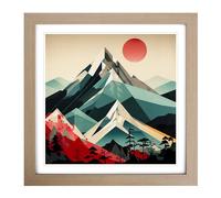 Japanese Mountains Constructivism No.7 Framed Print | 18x18 Inch Oak Framed Wall Art | Ready to Hang | Asian Landscape Picture | Living Room Bedroom Lounge Office