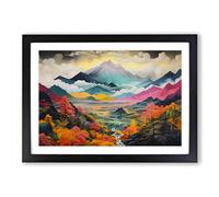 Japanese Mountains Contemporary Framed Wall Art Print A2 Black