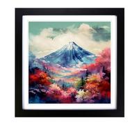 Japanese Mountains Impressionism No.1 Framed Print | 18x18 Inch Black Framed Wall Art | Ready to Hang | Impressionist Landscape Picture | Living Room Bedroom Lounge Office