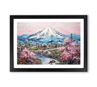 Japanese Mountains Palette Knife Framed Print | A2 Black Framed Wall Art | Ready to Hang | Asian Landscape Picture | Living Room Bedroom Lounge Office