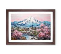 Japanese Mountains Palette Knife Framed Print | A2 Walnut Framed Wall Art | Ready to Hang | Asian Landscape Picture | Living Room Bedroom Lounge Office