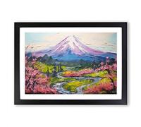 Japanese Mountains Palette Knife No.2 Framed Print | A2 Black Framed Wall Art | Ready to Hang | Asian Landscape Picture | Living Room Bedroom Lounge Office
