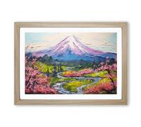 Japanese Mountains Palette Knife No.2 Framed Print | A2 Oak Framed Wall Art | Ready to Hang | Asian Landscape Picture | Living Room Bedroom Lounge Office