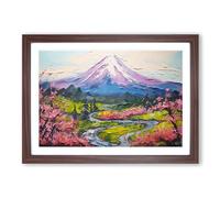 Japanese Mountains Palette Knife No.2 Framed Print | A2 Walnut Framed Wall Art | Ready to Hang | Asian Landscape Picture | Living Room Bedroom Lounge Office
