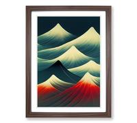 Japanese Mountains View Framed Wall Art Print A2 Walnut