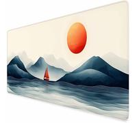 Japanese Mouse Mat 32 x 16 x 0.12 inch Ink Painting Gaming Mouse Pad, Large Mousepad with Non-Slip Rubber Base, Office Accessories with Stitched Edge, Washable Mousepad for Office, Room Decor -XZ43Z