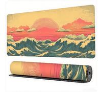 Japanese Mouse Mat XXL 27.6x15.7x0.12 inch Large Gaming Mouse Pad Ocean Waves Desk Mat Stitched Edges, Washable Japanese Mousepad with Anti-Slip Rubber Base Desk Pad for Laptop Office Decor, Model230