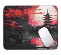 Japanese Mouse Pad - Black Red Canyon Square Mousepad Washable with Non-Slip Rubber Base, Stitched Edge - Mouse Pads for Desk Computers Laptop Mouse- Home Office Decor Desk Accessories-11.8" x 9.8"