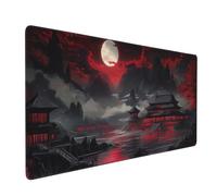 Japanese Mouse Pad Large Riverside Full Moon Desk Mat Black Red Mouse Pad Gaming 35.4"x15.7" Long Keyboard Pad Mouse Mat with Stitched Edges Non-Slip Base Computer Pc Desk Pad for Office Work Home