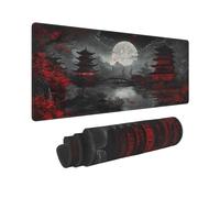 Japanese Mouse Pad XXL 31.5 X 11.8 Inch Black Red Design Style Extended Large Gaming Mousepad Keyboard Full Desk Mat Non-Slip Rubber Base Stitched Edges for Home Office