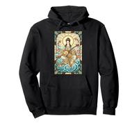 Japanese Mythology Music Goddess Benzaiten Stained Glass Pullover Hoodie