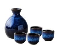 Japanese Navy Blue Stoneware Sake Glass Set - Elegant Ceramic Drinkware For Warm/cold Sake, Perfect Home Decor & Gift For Sake Lovers