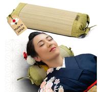Japanese Neck Roll Pillow for Relaxation, Original Bolster Cylinder Pillow Made with Japanese Igusa Rush, Infused with HIBA Essence, Hard Cervical Pillow for Neck Stretch and Meditation, Made in Japan