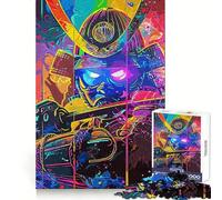 Japanese Neon Samurai 1000 Teenager Pieces Jigsaw Puzzle Home Play DIY Play Home Activity Furniture Decor (38x26cm)