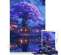 Japanese Neon Waterfall Temple 1000 Pieces Puzzles for Teenagers Logic Fun Bright Color Playful Challenge Xmas Fun Gift (38x26cm)