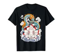 Japanese Nine Tailed Kitsune Fox Dragon Pagoda Mythical Tee T-Shirt
