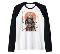 Japanese Ninja Cat Samurai Warrior Anime Ukiyo Kitty Raglan Baseball Tee