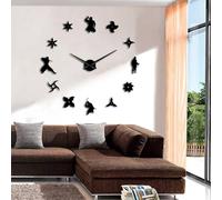 Japanese Ninja Silent Large DIY Wall Clock Shuriken Hidden Weapons Design Comic Fan Room Warrior Decor User-defined Clock Watch(Black,27inch)