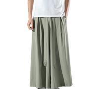 Japanese Ninja Trousers Men's Wide Leg Wushu Kimono Pyjama Bottoms Chinese Style Hanfu Baggy Draped Harem Trousers Medieval Trouser Skirt Large Size Casual Trousers House Trousers, Green, XL