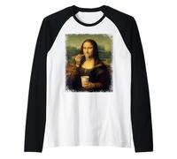 Japanese Noodles Art Teacher Funny Mona Lisa Eating Ramen Raglan Baseball Tee