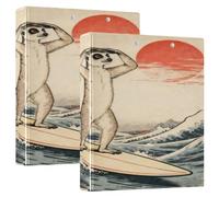 Japanese Ocean Meerkat Wave Surfing 1 and A Half Inch Binder Three Ringing with Pockets Pack of 1/2 Office Binder Hardcover