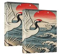Japanese Ocean Sea Wave Crane One and A Half Inch School Binder 3 Ringing with Pockets 1/2 Pack Office Supplies Hardcover