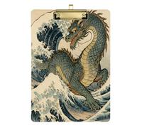 Japanese Ocean Sea Wave Dragon Nurse Pocket clipboard Plastic for Soccer Truck Driver Tabla para escribir con Clip Size 9 x 12