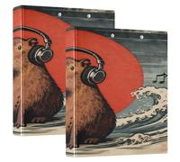 Japanese Ocean Sea Wave Groundhog 1 and A Half Inch School Binders Three Ringing with Pockets Pack of 1/2 Office Binder Supplies Hardcover